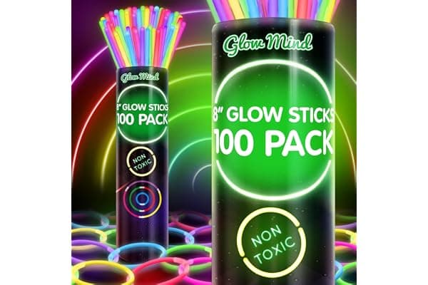 100 Glow Sticks Bulk Party Pack, 8" Halloween Glow Bracelets and Necklaces | Ultra bright neon glow in the dark party supplies with connectors for kids, camping, pool parties and weddings