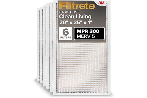 Filtrete 20x25x1 Air Filter, MERV 5, MPR 300, 6 HVAC Filters | Basic Dust & Lint, 3-Month AC/Furnace Filters, Cleaner Air, Reliable Airflow, (Act. Size 19.69x24.69x0.81 in)