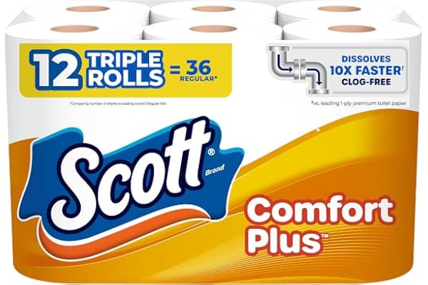 Scott ComfortPlus Toilet Paper, 12 Triple Rolls, 231 Sheets per Roll