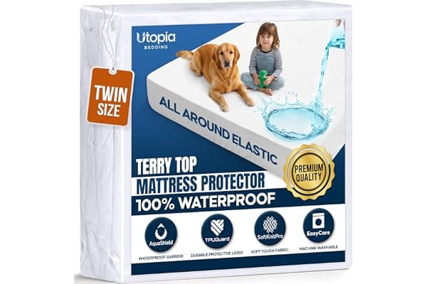 Waterproof Twin Size Mattress Protector fits Upto 15" deep Mattresses | Utopia Bedding 200 GSM Soft & Breathable Mattress Cover, Dirt-Proof, Noiseless, Machine Washable Fitted Sheet Style, White