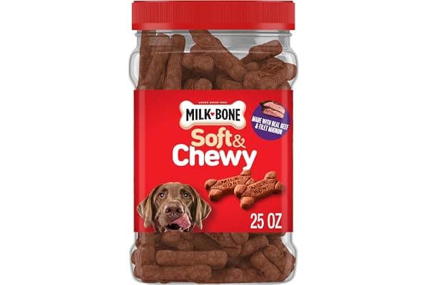 Milk-Bone Soft & Chewy Dog Treats, 25 Oz. Canister | Made with real beef & filet mignon, tender dog treats, easy to chew, for dogs of all ages and sizes