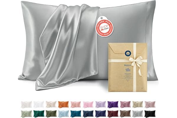 Bedsure Satin Pillowcases Queen Set of 2, Similar to Silk Pillow Cases Grey | Silky Pillowcase for Hair and Skin, Decorative Covers, Room Decor, Gifts for Women Men, Cooling, Stocking Stuffers, 20" x 30"