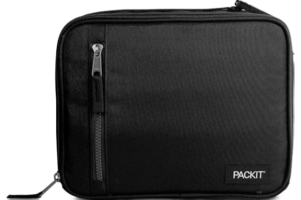 PackIt, Lunch Box Freezable Classic Black | Built-in ice packs, EcoFreeze+ Technology, Zip Closure, Zip front pocket, Side-release buckle handle, Collapsible, Reusable