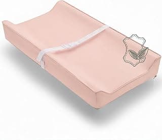 Vegan Leather Contoured Baby Changing Pad | Waterproof & Wipe-Clean PU Leather Diaper Change Mat, Soft, Wipeable Cover, Safety Strap, Non-Slip Bottom, Topper for Standard Infant Diaper Table & Dresser