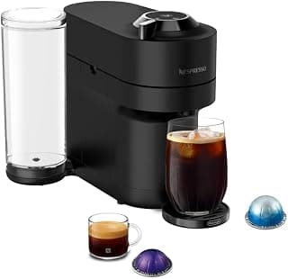 Black matte dark chrome coffee machine with sleek design, 37 fl. oz. side tank, 30 second heat-up and auto capsule ejection.