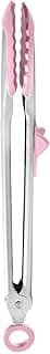 Tovolo Tongs With Silicone Tips Easy Grip 13" Long Kitchen Tongs Stainless Steel Handle For Cooking, Non Scratch Heat Resistant Locking Tongs Silicone Tipped Dishwasher Safe BPA Free, Pink Sorbet