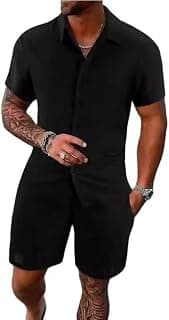 Men's Casual Short-Sleeved Shirt and Shorts Set - New Summer 2026 Style - Two-Piece Button-Down Set for Outdoor Activities,Black XL