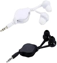 2 Pack Retractable Earbuds Wired Earphone Portable 3.5mm Plug Stereo in-Ear Headphone Wiring Ear Buds for Computer PC Tablet Phone Airplane Airline Flight Fly Trip Plane Laptop MP3 Player