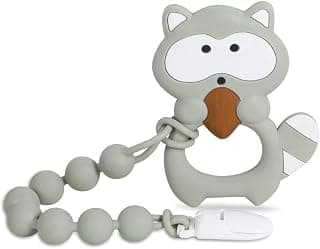 Baby Teether with One-Piece Pacifier Clip Holder,Shower Gift for 3 Months+ Boy and Girl,BPA Free,Freezer Safe.