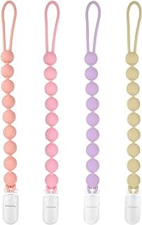 Silicone Pacifier Clip Holder, 4 Pack One Piece Soft Flexible Binky Clips | Pacifier Holder Clip for Girls, Baby Girl Newborn Essentials