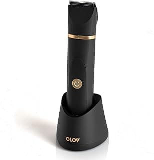OLOV Electric Body Hair Trimmer - Groin Trimmer for Men - Bikini Trimmer Women - Wet/Dry Shaver Groomer, Replaceable Ceramic Blade Heads, USB Recharge Dock, Waterproof Hygiene Razor,Black