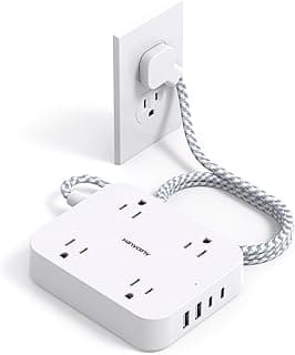 Flat Plug Extension Cord, 4 Widely Power Strip with 4 USB Ports(2 USB C) | HANYCONY 5ft Outlet Extender, Wall Mount, Desk Charging Station for Office School Travel Dorm Room Essentials, ETL Listed