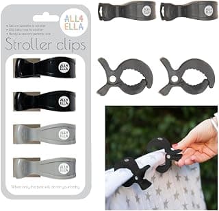 Baby Blanket Stroller Clips (4 Pack) | Hooks Muslin to Stroller | Australian Baby Product | Infant/Toddler | Black/Grey
