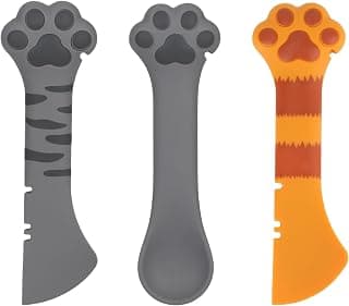 TOYMIS 3Pcs Dog Cat Food Spoon, Adorable Paw Spoon Silicone Can Opener | Multifunctional Pet Spatula Scoop Mixing Spoons for Cat Dog Supplies (Gray, Yellow, Dark Gray)