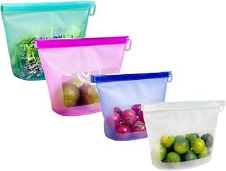 Includes 2 Snack and 2 Sandwich Bags. Oven Safe to 425F, Dishwasher, Microwave and Freezer Safe, Leakproof Sous Vide Bags