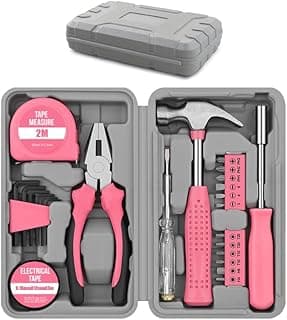 24Pcs Pink Home Repair Tool Kit for Women - Compact Mini Starter Hardware Set with Hammer, Pliers, Screwdrivers - Portable Household Hand Tools, Ideal Christmas & New Year Gift for Ladies