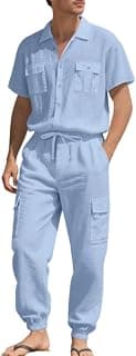 Mens Track Suits 2 Piece Set Cotton Linen Casual Outfits Short Sleeve Button Down Shirt and Pants Matching Sets 2026