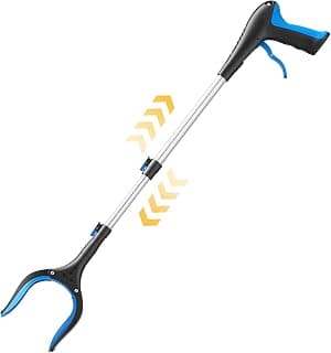 Telescopic Grabber Reacher Tool, 5-Level Adjustable Length (23'' to 41'') - Trash Claw Gripper, Pickup Stick for Litter Picking, Yard Work, and Seniors (Blue)