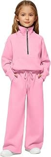 Sweat Set Girls Clothes 2026 Half Zip 2 Piece Sweatsuits Pullover tops for Teen kids Sweatshirts and Jogger Thumb Hole