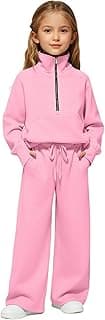 Sweat Set Girls Clothes 2026 Half Zip 2 Piece Sweatsuits Pullover tops for Teen kids Sweatshirts and Jogger Thumb Hole