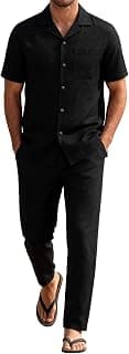 Men's 2 Piece Outfits Summer Relaxed Fit Walking Suit Casual Cuban Guayabera Shirt and Pants Set Beach Vacation