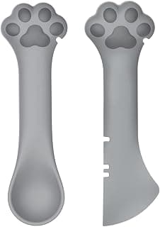 Joyinjojo 2 Pack Dog Cat Food Spoon Spatula, Cute Paw Pet Can Opener Mixing Spoons For Wet Food, Small Silicone Spatula Cat Treat Spoon Pet Can Food Scoop, Grey
