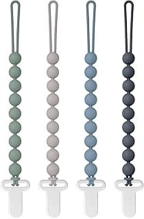 Pacifier Clips Silicone, 4-Pack Pacifier Holder Clip with Stylish Round Design, 100% Food Grade Silicone, Safe Essentials for Newborns Baby Boys and Girls