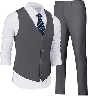 Men's Suits 2 Pieces, Vest Pants Set for Men, V-Neck Slim Fit Casual Suit Waistcoat