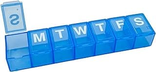 Amazon Basic Care 7-Day Weekly Pill Organizer, Portable Medicine and Vitamin Planner Box with Medium Compartments, Blue