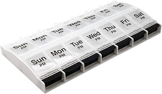 Ezy Dose Weekly (7-Day) AM/PM Pill Organizer, X-Large Case, Clear/Black | Daily Vitamin Box & Supplement Planner, 2 Times a Day Push Button Compartments, Arthritis-Friendly, Travel-Friendly, BPA-Free