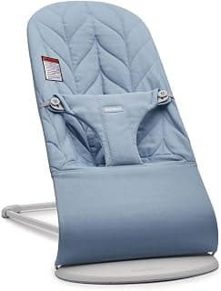 BabyBjörn Bouncer Bliss, Blue, Woven, Petal Quilt | 2-in-1 Adjustable Baby Bouncer Seat and Toddler Chair, Newborn to Toddler (8-29 lbs), 4 Positions, Lightweight & Portable