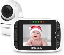 HelloBaby 3.2" Baby Monitor with Camera and Audio, No WiFi, Night Vision | ECO Mode, Remote Pan-Tilt-Zoom Camera, 2-Way Talk, 8 Lullabies, Room Temperature Monitoring with Alert, 1000ft Range