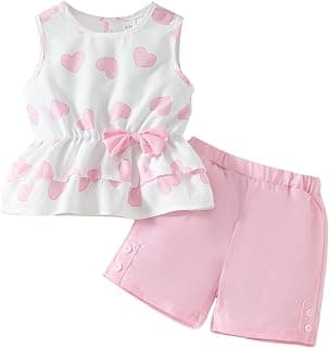 Price Drop: Kids Girl Clothes Heart Print Sleeveless Top and Shorts Baby Girl Summer Outfits Short Set