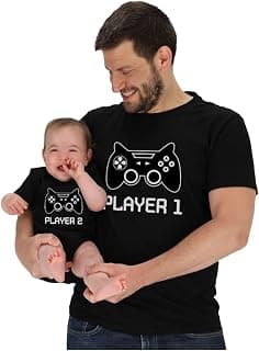 Tstars Gamer Daddy and Me Matching Shirts Player 1 Player 2 Set Mens Tee and Baby Bodysuit Gift