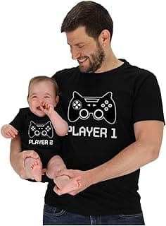 Tstars Gamer Daddy and Me Matching Shirts Player 1 Player 2 Set Mens Tee and Baby Bodysuit Gift