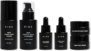 DIME Beauty The Works Discovery Set - 6-Piece Skincare Kit | Cleanser, Toner, Hyper Glow Serum, Hyaluronic Acid Serum, Day & Night Creams. Vegan, Cruelty-Free starter kit.