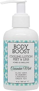 Body Boost Cooling Lotion- Soothe and Reduce Aches and Swelling- Pregnancy Safe Muscle Rub for Feet & Legs- Cucumber Mint 6 oz- Hypoallergenic- Vegan