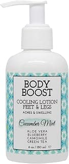 Body Boost Cooling Lotion- Soothe and Reduce Aches and Swelling- Pregnancy Safe Muscle Rub for Feet & Legs- Cucumber Mint 6 oz- Hypoallergenic- Vegan