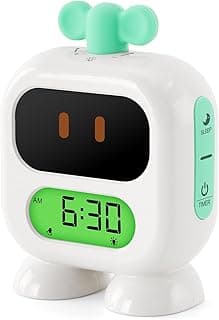 Kids Alarm Clock Ok to Wake with Green Light Red Light, Nap Timer, Robot Toddler Sleep Training Clock for Children (Green)