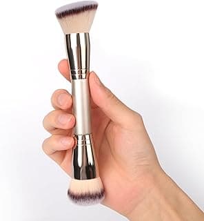 Dual-Ended Foundation Brush: Round & Angled makeup brushes, 100% Vegan Synthetic Makeup Brush for Flawless Blending and Application of Liquid, Powder, Cream, Blush