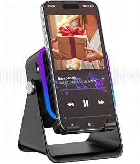 Gifts for Men Tech Gadgets Wireless Induction Speaker with Phone Stand | 5-in-1 Bluetooth Speaker with RGB Light, Adjustable Desk Phone Holder with Emergency Charging for Home Office Kitchen Use