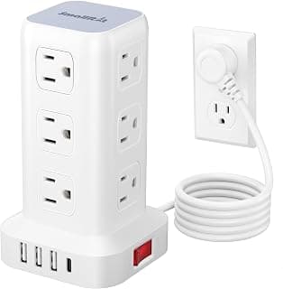 Power Strip with 12 Outlets 4 USB (1 USB C), 6.5Feet Extension Cord with Multiple Outlets, Charging Station, Power Strip Tower, Home Office Desk Supplies