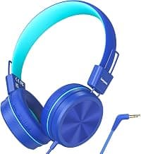 94dB Safe Volume Limit, 3.5mm Kids Headphones with Cord, Foldable Wired Headphones for Kids/Teens/iPad/Computer, Dark Blue