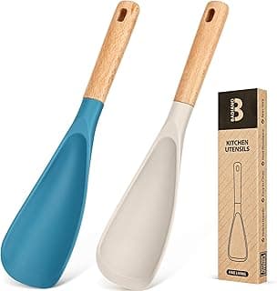 Badiano Silicone Cooking Spoon for Nonstick Cookwares, Multi-function,11.4" | Great for Cooking and Serving, Sturdy BPA-Free Matte Silicone, Wood Handle Spoon for Mixing, Scoop, and Scrape, Khaki & Turq