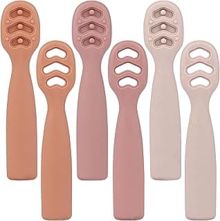 Eascrozn Baby Spoons Set, 6 Pack Silicone Baby Spoon Self Feeding 6+ Months, First Stage Baby Led Weaning Supplies, Boil and Dishwasher Safe