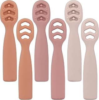 Eascrozn Baby Spoons Set, 6 Pack Silicone Baby Spoon Self Feeding 6+ Months, First Stage Baby Led Weaning Supplies, Boil and Dishwasher Safe
