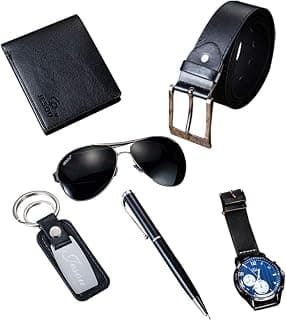 Belt Men Leather Black Set with Wallet Keychain Ballpoint Pen Sunglasses Watch Set for Men, Birthday Gifts for Boyfriend Husband Dad, Valentines Day Gifts for Him