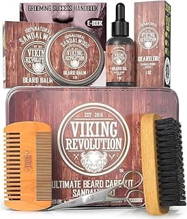 Complete Multi-Piece Men's Gift Box - Features Boar Brush, Wood Comb, Sandalwood Balm & Oil, Scissors for Beard & Mustache