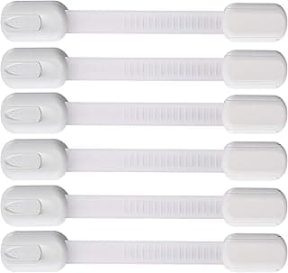 6 Pack Vmaisi Multi-Use Adhesive Straps Locks - Childproofing Baby Proofing Cabinet Latches for Drawers, Fridge, Dishwasher, Toilet Seat, Cupboard, Oven,Trash Can, No Drilling (White) (6)
