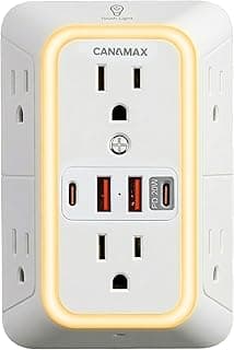 Smart Night Light, 3-Sided 1050J Surge Protector Power Strip for Home, Office, Dorm Room Essentials, ETL Listed